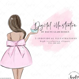 Mode illustrierte Clipart, rosa Geburtstagskind hält Cupcake, rosa Planer Clipart, Planer Kunst, Sublimation, handgezeichnete Clip Art, 5 PNG