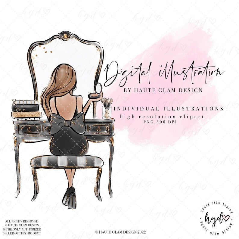 Fashion Illustrated Clipart Vanity Girl Girl Sitting at Etsy