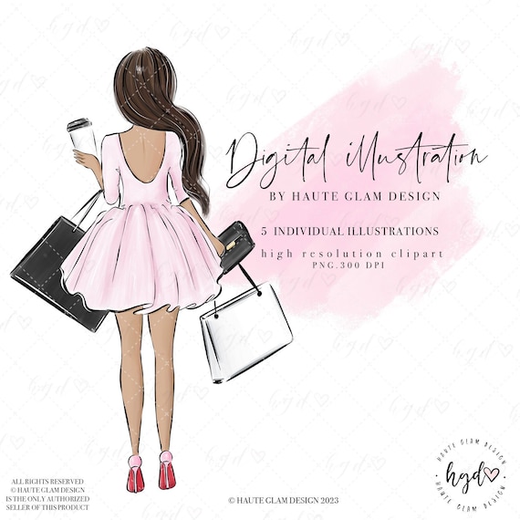 Cute Girl With Pink Rosses Clipart, Fashion Illustration, PNG File for Wall  Art Print, Instant Download, Printable Art, Planner Stickers Art 