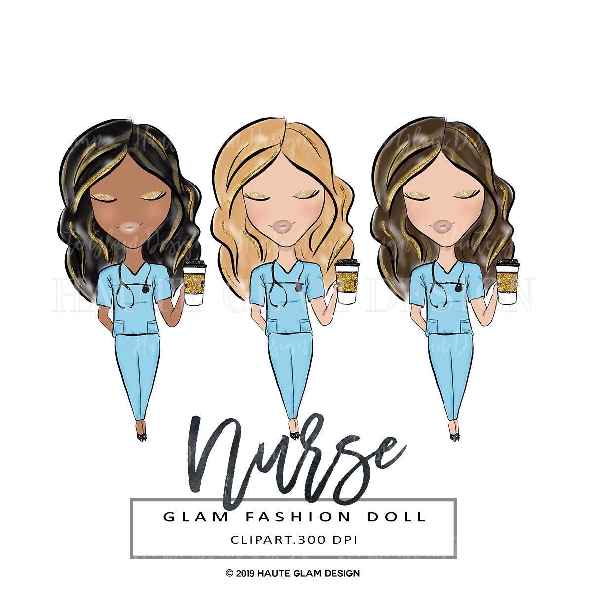 Download Nurse Clipart Glam Nurse Fashion Doll Blue Scrubs Medical ...
