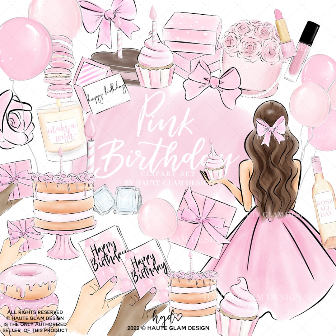 Birthday Clipart Set, Pink Birthday Clipart, Birthday Girls, Birthday