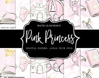 Pink Princess Digital Papers, Pink Magical Fairytale Patterns, Whimsical Magical Princess Papers, Fairytale Backgrounds 10 Seamless Patterns