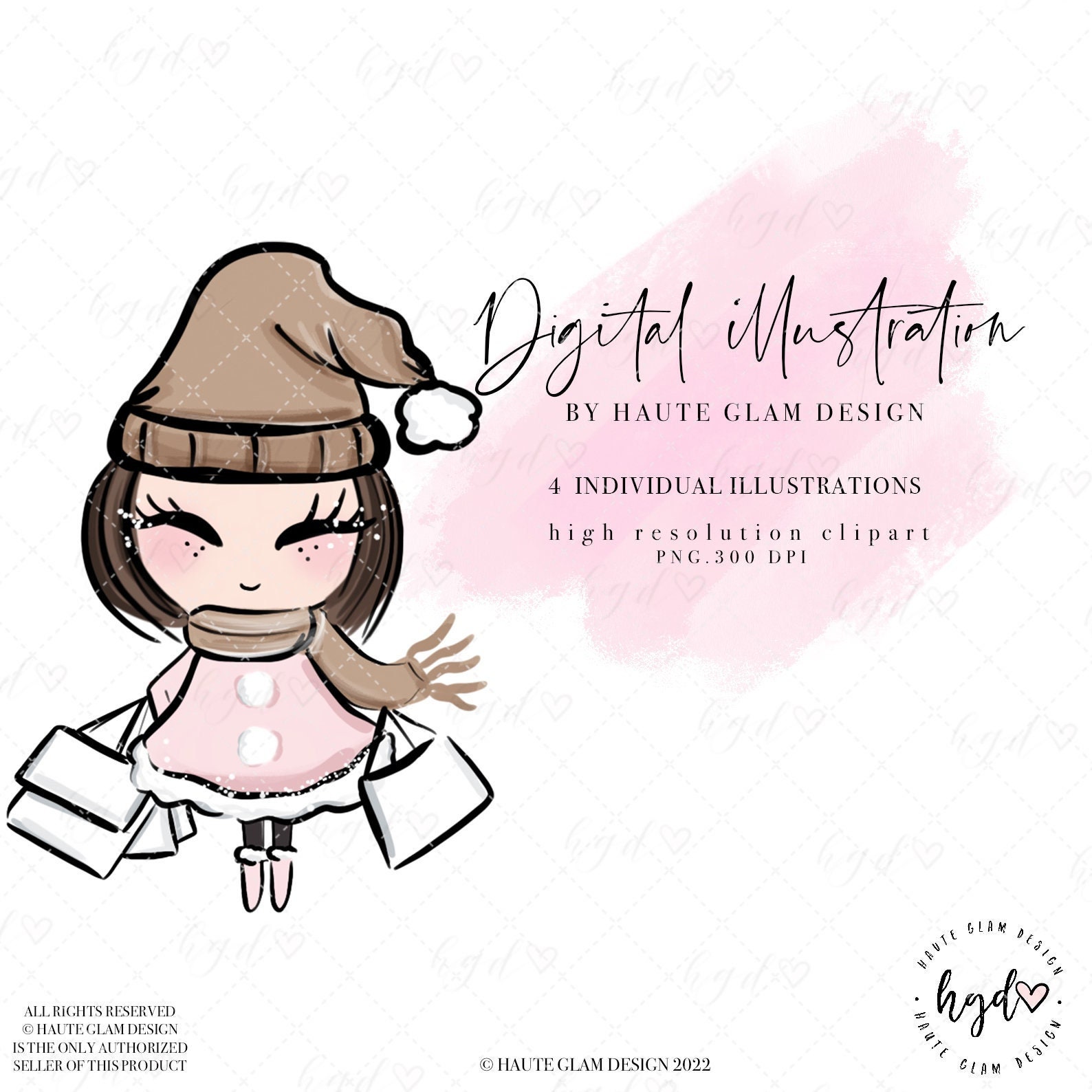Fashion Illustrated Clipart Pink Christmas Doll Shopping - Etsy