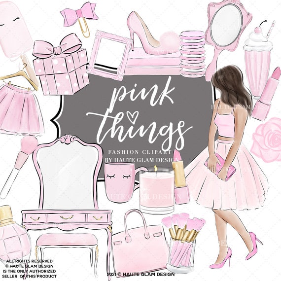 Pink Digital Clipart Set Pink Clipart Pink Beauty Icons Etsy UK