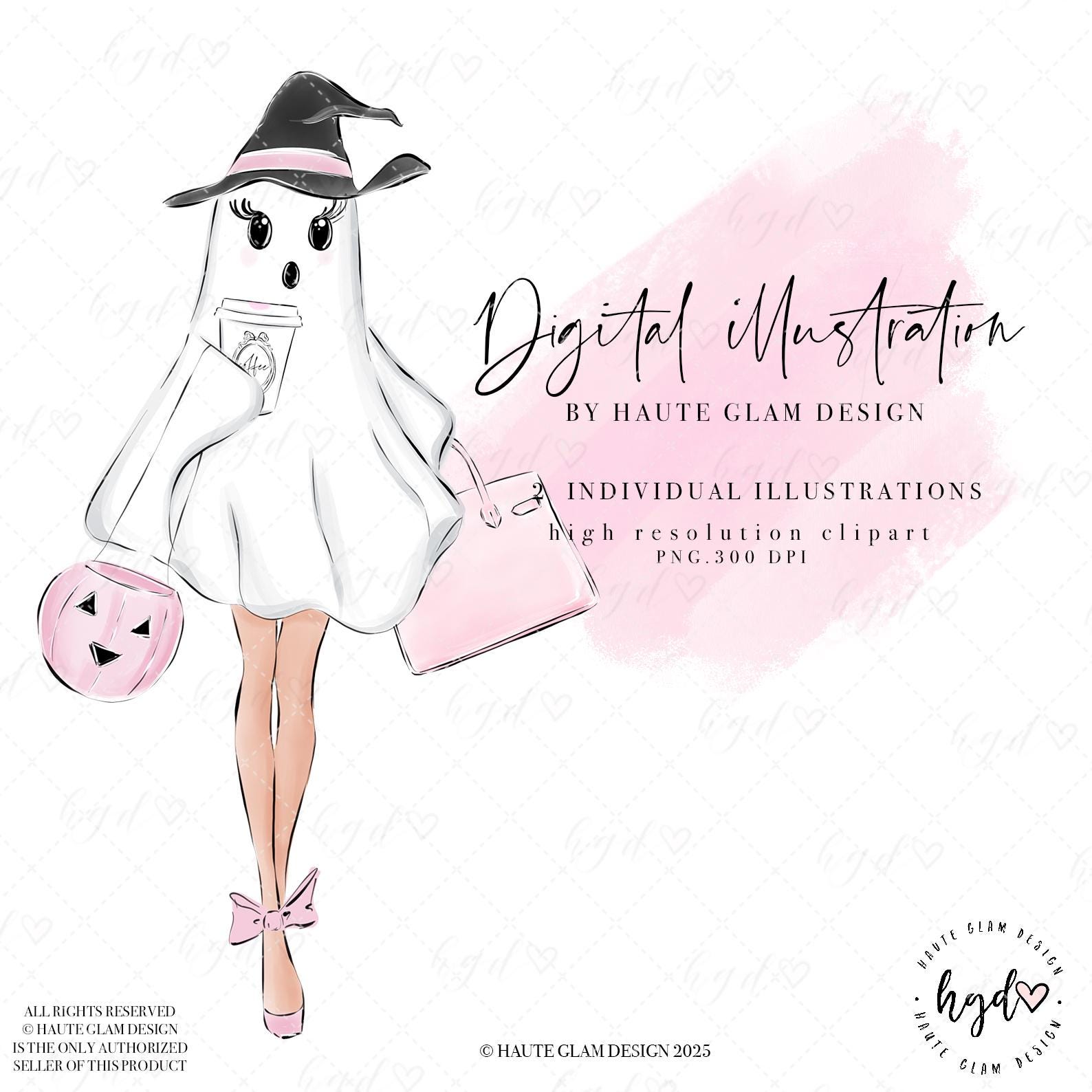 ファッションイラストのクリップアート、魔女の帽子をかぶったピンクのファッションゴースト、ピンクのプランナーのクリップアート、プランナーアート 、昇華、手描きのクリップアート、2つのPNG - Etsy 日本, image size:1588x1588