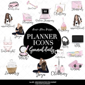 Planner Icons Clipart, General Daily Task Icons, Beauty and Fashion Makeup Icons, Planner Clip Art, DIY Planner, 21 PNG Files, Digital Art