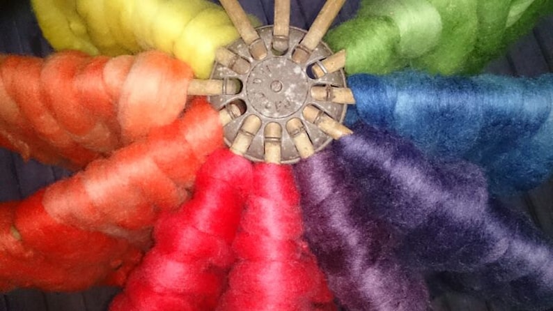 8 Pastel pure wool tops, hand-dyed roving for wet and needle felting. Yellow, orange, red, pink, purple, blue, cyan, green. DIY craft wool image 9