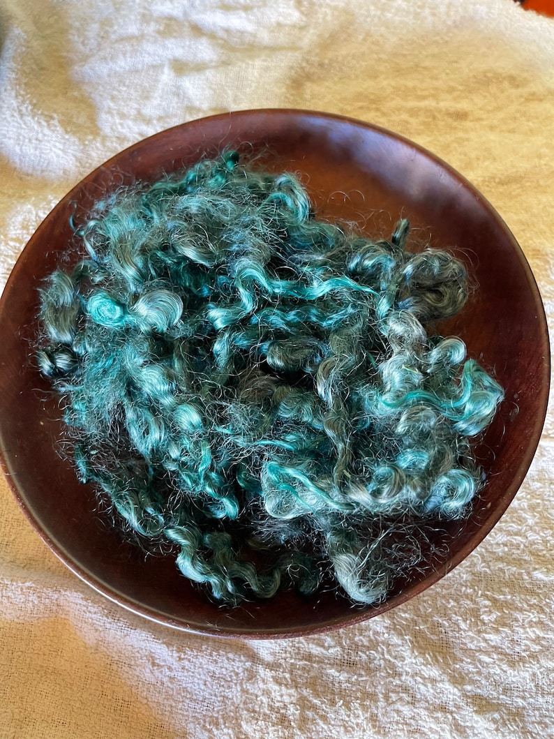 Mohair curls, dark teal blue locks, for doll's hair, needle felting, wet felting, spinning, DIY crafts. Hand-dyed by Soft Senses Yarn. image 1