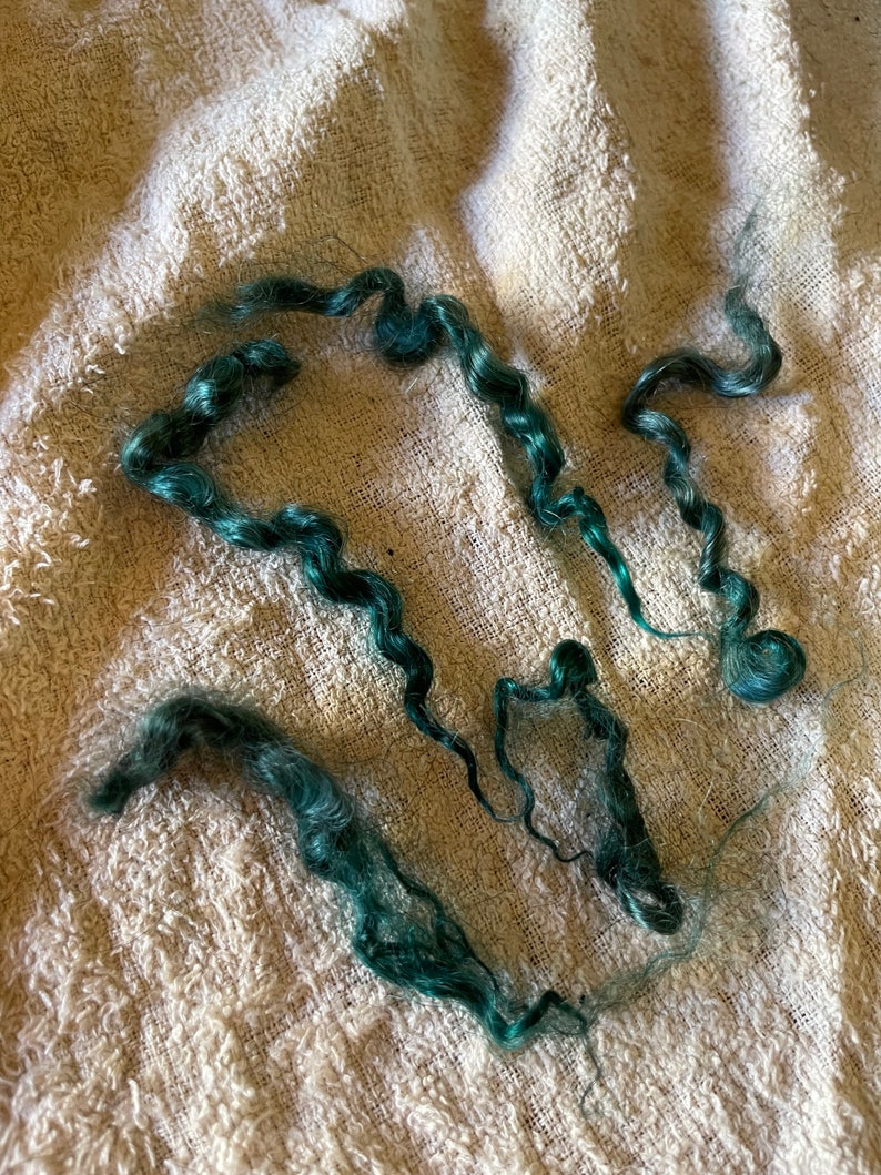 Mohair curls, dark teal blue locks, for doll's hair, needle felting, wet felting, spinning, DIY crafts. Hand-dyed by Soft Senses Yarn. image 4