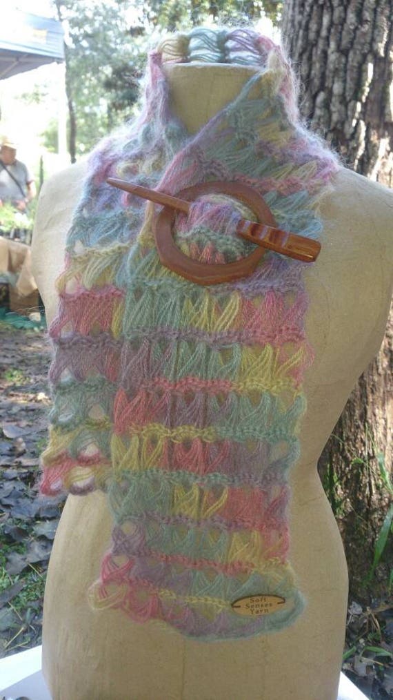 Light elegant scarf in pastel rainbow colours. Wool and Etsy