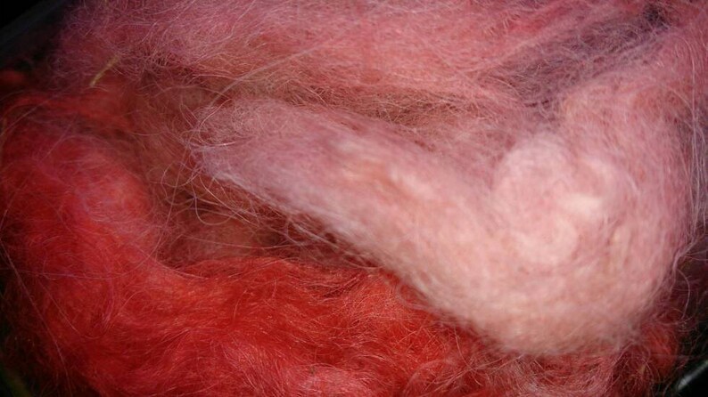 Soft alpaca fleece, yellow, peachy, red, pink, purple, blue, turquoise, green for needle felting, wet felting, spinning, DIY craft wool. image 3