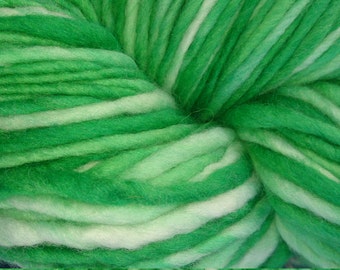 Handspun and hand-dyed yarn, pure Australian Fine Merino wool. Shades of green. 140 grams approx. 10-12 ply. Made by Soft Senses Yarn