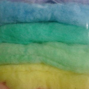 8 Pastel pure wool tops, hand-dyed roving for wet and needle felting. Yellow, orange, red, pink, purple, blue, cyan, green. DIY craft wool image 7