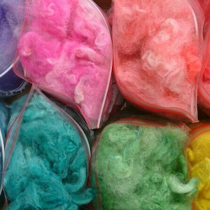 Soft alpaca fleece, yellow, peachy, red, pink, purple, blue, turquoise, green for needle felting, wet felting, spinning, DIY craft wool. image 1