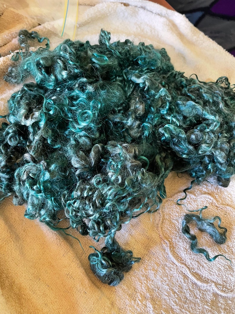 Mohair curls, dark teal blue locks, for doll's hair, needle felting, wet felting, spinning, DIY crafts. Hand-dyed by Soft Senses Yarn. image 3