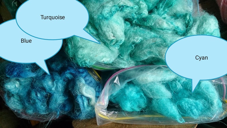 Soft alpaca fleece, yellow, peachy, red, pink, purple, blue, turquoise, green for needle felting, wet felting, spinning, DIY craft wool. image 10