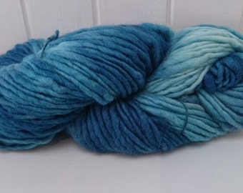 Chunky yarn, shades of blue 12+ ply soft pure Merino wool, hand spun and hand dyed yarn. 200 grams approx. By Soft Senses Yarn