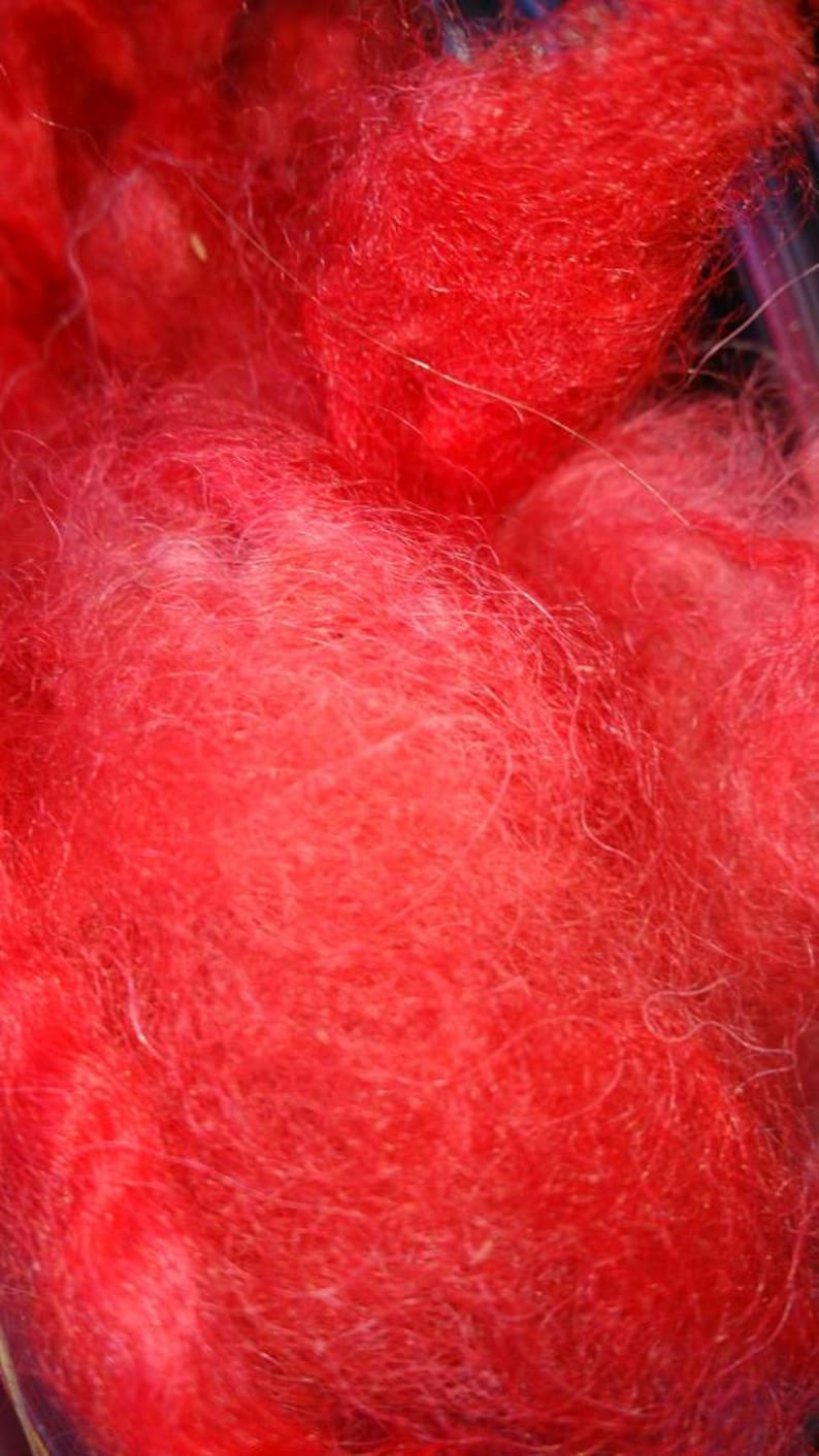 Soft alpaca fleece, yellow, peachy, red, pink, purple, blue, turquoise, green for needle felting, wet felting, spinning, DIY craft wool. image 4