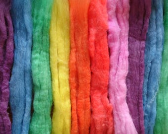 Merino wool top, hand-dyed roving. Red, yellow, orange, pink, purple, green, blue 50g, 100g, 200g. Spinning and felting wool, DIY craft wool