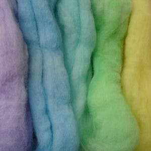 8 Pastel pure wool tops, hand-dyed roving for wet and needle felting. Yellow, orange, red, pink, purple, blue, cyan, green. DIY craft wool image 6