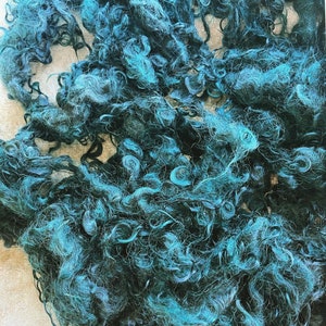 Mohair curls, dark teal blue locks, for doll's hair, needle felting, wet felting, spinning, DIY crafts. Hand-dyed by Soft Senses Yarn. image 2