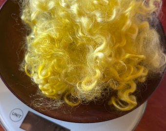 Mohair curls, bright yellow / blonde locks, for doll's hair, needle felting, wet felting, spinning, DIY crafts. Hand-dyed non-toxic