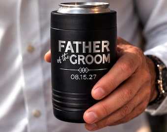 Father of the Groom Gift, Personalized Engraved Can Cooler, Wedding Gift for Dad from Bride, Father of the Bride Can Holder