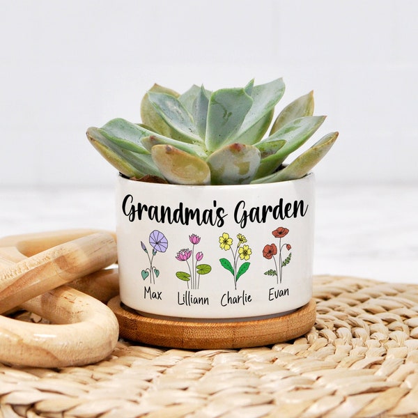 Grandmas Garden - Custom Mini Plant Pot - Personalized Birth Flower Succulent Planter - Mother's Day Gift - Gift for Grandma