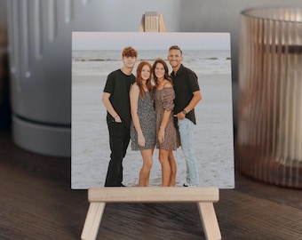 Personalized Mini Canvas Photo Print with Easel, Small Canvas Photo Gift, Custom 4x4 or 6x6 Photo on Canvas, Shelf Display
