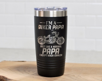 Motorcycle Tumbler, Grandpa Tumbler, Papa Gifts, Laser Engraved Tumbler