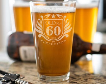 60th Birthday Pint Glass, Personalized 60th Birthday Beer Glass, Custom Vintage Birthday Gift for Him