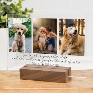 Marco de fotos personalizado para mascotas: Exhibición conmemorativa en acrílico y nogal
