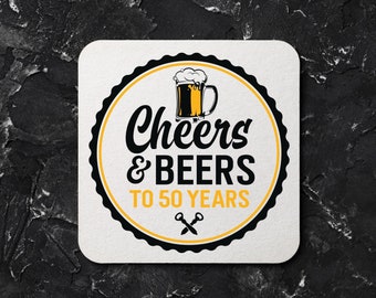 50th Birthday Decorations, Cheers and Beers to 50 Years, Retro Coasters, Unique Drink Coasters