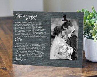 Wedding Vow Print, Wood Anniversary Gift For Him, Photo Clip Frame