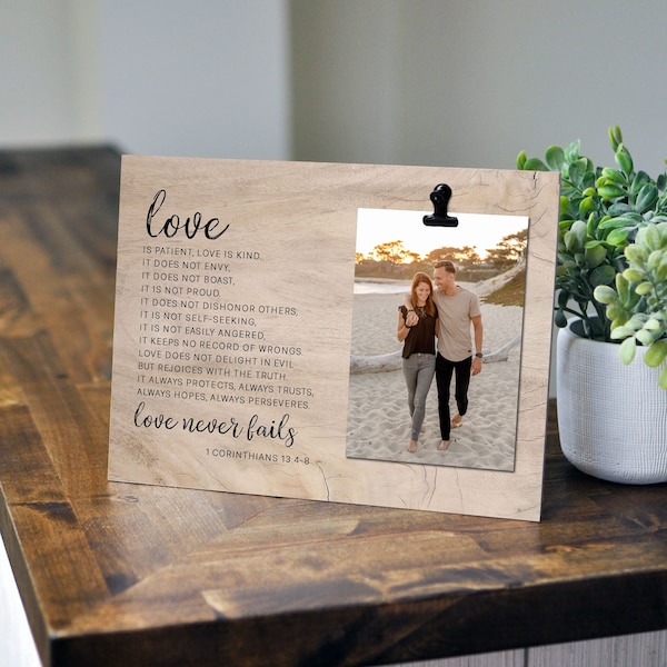 Love is Patient Love is Kind, Rustic Wood Picture Frame, Engagement Photo Frame