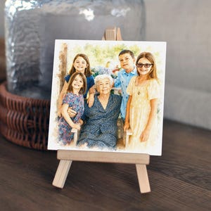 Mini lienzo personalizado con retrato en acuarela y caballete, regalo para la abuela de parte de sus nietos, regalo personalizado para la abuela