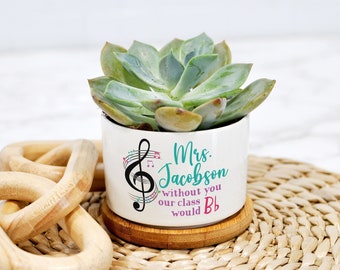 Music Teacher Gift - Small Ceramic Planter for Desk - Choir Director - Band Teacher - Personalized Gift from Student