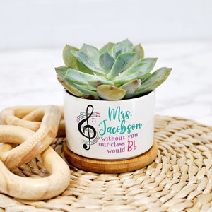 Music Teacher Gift - Small Ceramic Planter for Desk - Choir Director - Band Teacher - Personalized Gift from Student