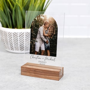 Custom Engagement Photo - Modern Arch Shape - Personalized Acrylic Photo with Stand - Engagement Gift