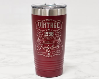 Engraved Birthday Tumbler: Vintage Whiskey Label, Milestone Gift
