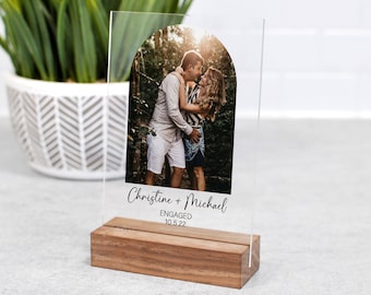 Custom Engagement Photo - Modern Arch Shape - Personalized Acrylic Photo with Stand - Engagement Gift