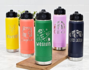 Personalized Kids Water Bottle - Water Bottle With Name - Personalized Canister for Kids - Illustrated Tumbler