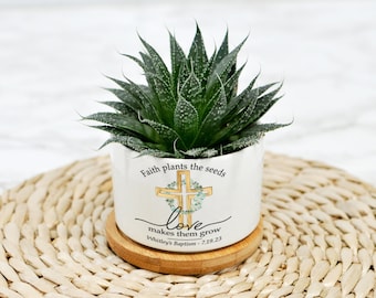 Personalized Baptism Gift - Christening Mini Plant Pot - Baptism Favor - Faith Plants the Seeds - Unique Christening Gift