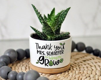Preschool Teacher Appreciation Gift, Thank You For Helping Me Grow, Small Ceramic Planter, Small Succulent Pot