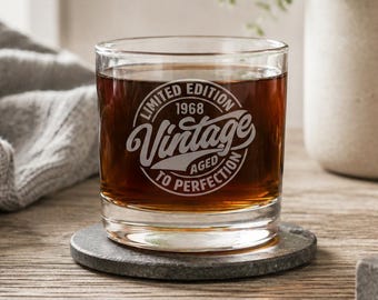 60th Birthday Gift for Men, Personalized Whiskey Glass, Custom Engraved Rocks Glass, 60th Wedding Anniversary Gift, Vintage Aged