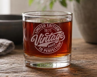 55th Birthday Whiskey Glass, Personalized Gift for Him, Custom Engraved Rocks Glass, 55th Anniversary Gift, Vintage Aged to Perfection