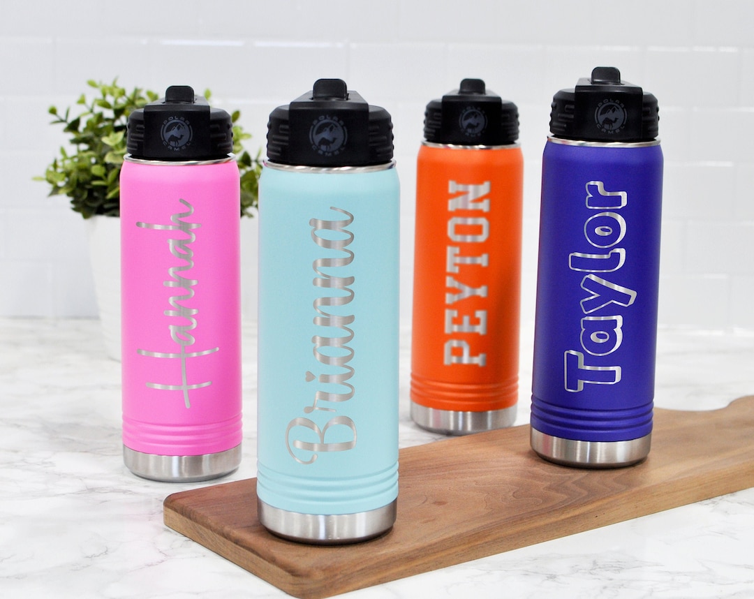 Engraved Kids Water Bottle - Water Bottle With Straw - Personalized ...