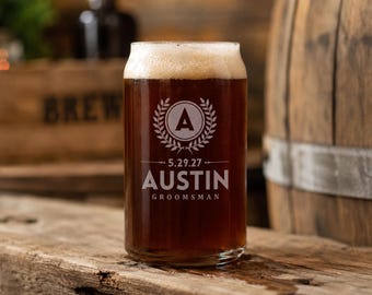 Groomsman Beer Can Glass, Personalized Engraved Wedding Party Gift, Best Man Beer Glass Custom