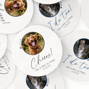 Your Pet Photo Wedding Coasters - Cute Dog Coasters - I Do Too Wedding Coasters