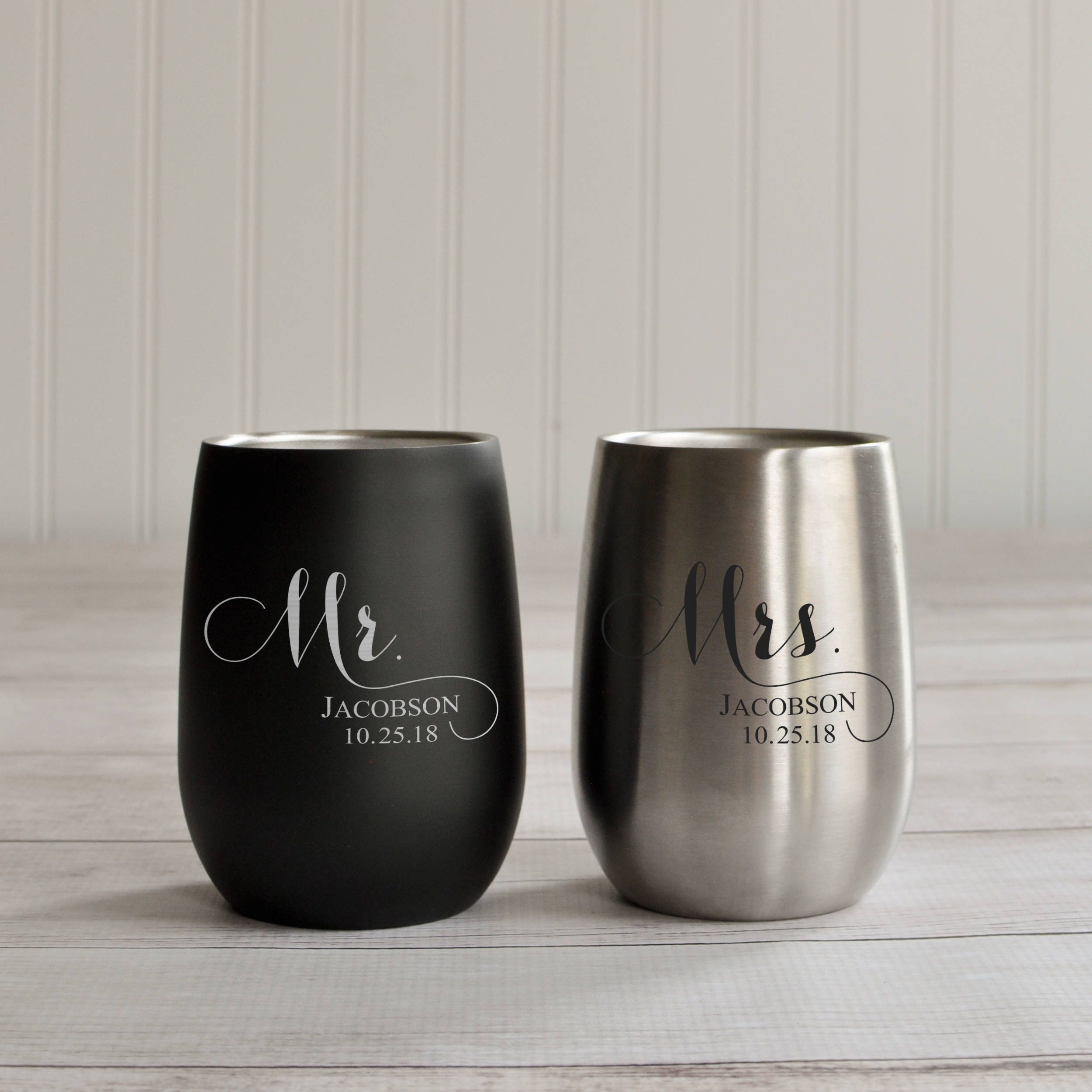 Mr Mrs Tumblers Wine Tumblers Future Mrs Glass Stemless Etsy